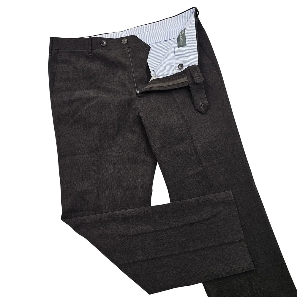 De Corato Trousers Mens 50 34x30 Dark Brown Cotton Italy Flat Front Sartorial